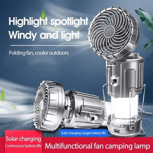 🌞Portable Stretchable Solar Lithium Battery Electric Fan + Emergency Light