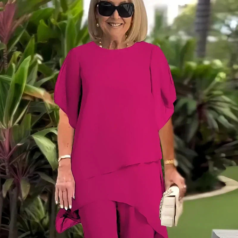 Charming Irregular Top & Wide Leg Pants Set